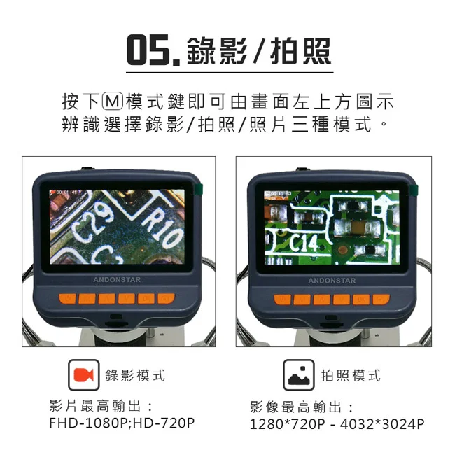 Andonstar AD106S 4.3吋螢幕USB數位電子顯微鏡+LED蛇管燈